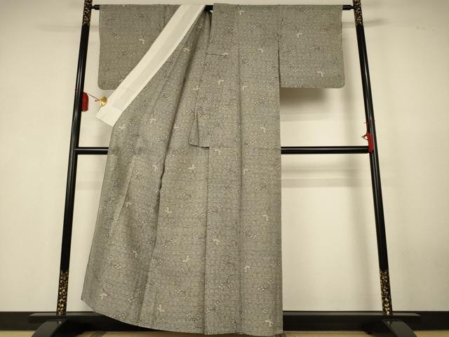 平和屋着物＊夏物　結城紬　夏結城　枝花文　反端付き　正絹　逸品　AABK4103jd