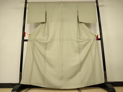平和屋着物＊夏物　伝統工芸師　服部光擴　江戸小紋　絽　万筋　緑色×白色　反端付き　正絹　逸品　AABK4105jd