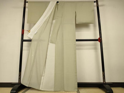 平和屋着物＊夏物　伝統工芸師　服部光擴　江戸小紋　絽　万筋　緑色×白色　反端付き　正絹　逸品　AABK4105jd