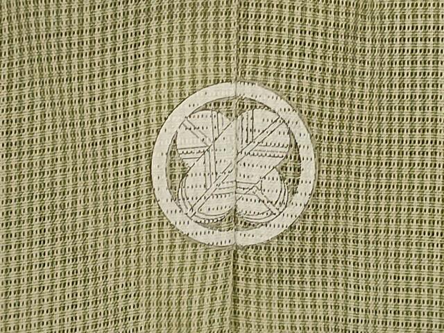 平和屋着物＊夏物　伝統工芸師　服部光擴　江戸小紋　絽　万筋　緑色×白色　反端付き　正絹　逸品　AABK4105jd