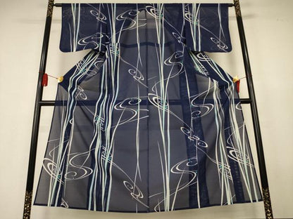 平和屋着物＊夏物　小紋　絽　幾何学文様　洗える着物　AABK4109jd