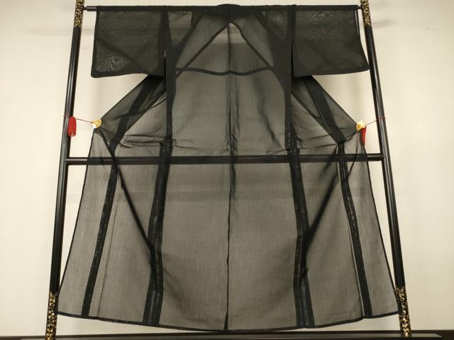 平和屋着物＊夏物　小紋　紗　笹文　黒地　正絹　逸品　AABK4110jd