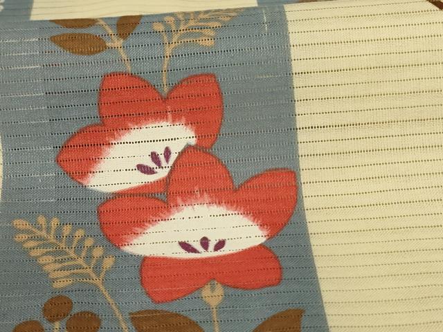平和屋着物＊夏物　小紋　浴衣兼用　綿絽　草花文　勝虫　綿　AABK4113jd