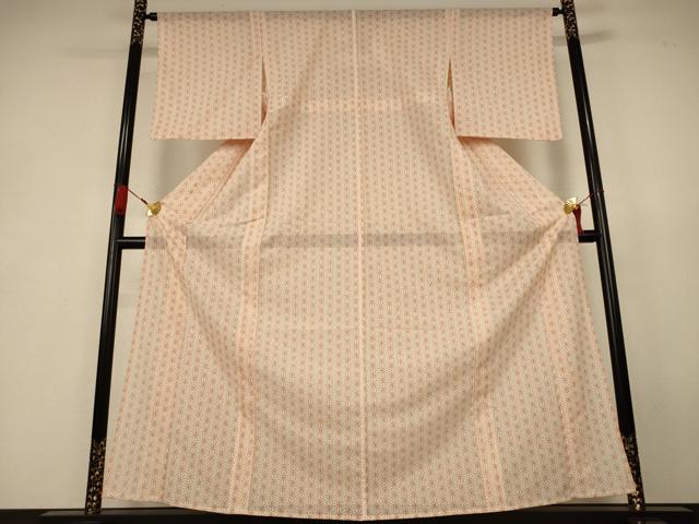平和屋着物＊夏物　小紋　絽　麻の葉文様　洗える着物　AABK4117jd