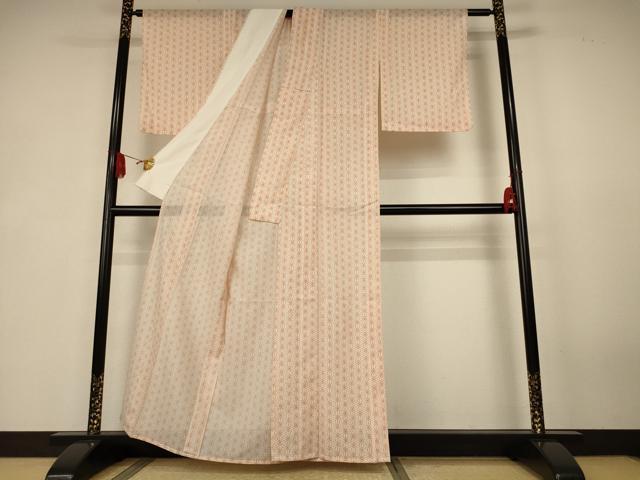 平和屋着物＊夏物　小紋　絽　麻の葉文様　洗える着物　AABK4117jd