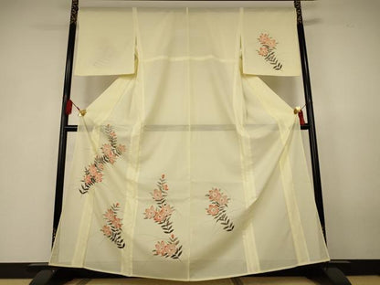 平和屋着物＊夏物　訪問着　絽　手描き　草花文　洗える着物　AABK4119jd