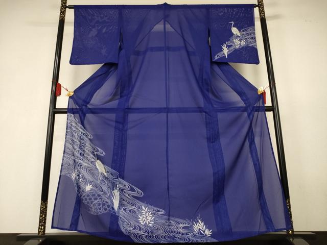 平和屋着物＊夏物　訪問着　絽　流水文　鶴　金彩　洗える着物　AABK4120jd