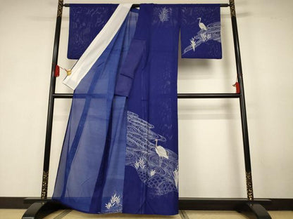 平和屋着物＊夏物　訪問着　絽　流水文　鶴　金彩　洗える着物　AABK4120jd
