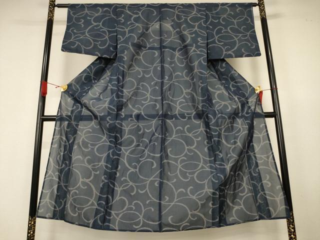 平和屋着物＊夏物　小紋　紗　唐草文　洗える着物　AABK4122jd