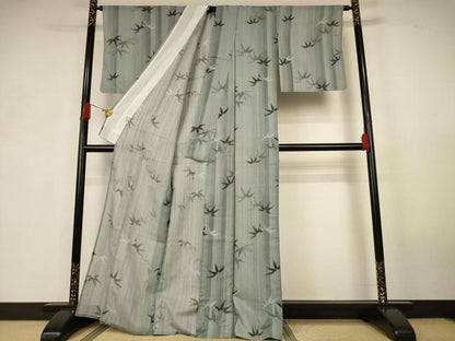 平和屋着物＊夏物　小紋　紗　笹文　洗える着物　AABK4135jd