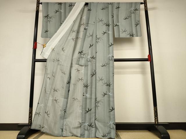 平和屋着物＊夏物　小紋　紗　笹文　洗える着物　AABK4135jd