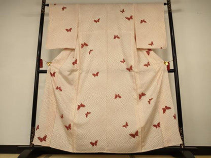 平和屋着物＊夏物　小紋　絽　舞蝶文　正絹　逸品　AABK4137jd