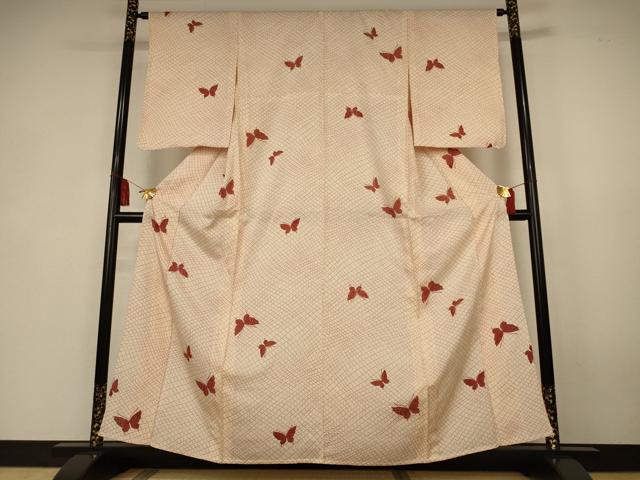 平和屋着物＊夏物　小紋　絽　舞蝶文　正絹　逸品　AABK4137jd