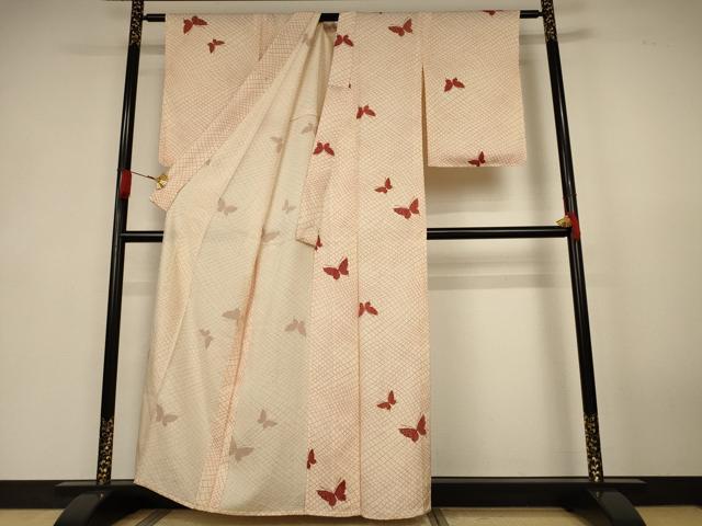 平和屋着物＊夏物　小紋　絽　舞蝶文　正絹　逸品　AABK4137jd