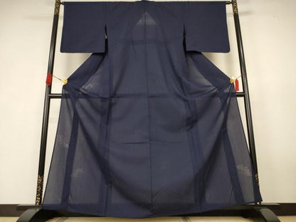 平和屋着物＊夏物　色無地　片輪車花紋紗　青褐色　正絹　逸品　AABK4145jd