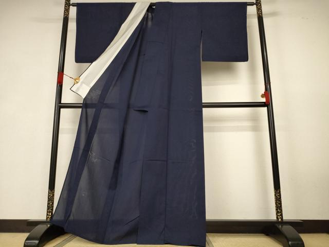 平和屋着物＊夏物　色無地　片輪車花紋紗　青褐色　正絹　逸品　AABK4145jd