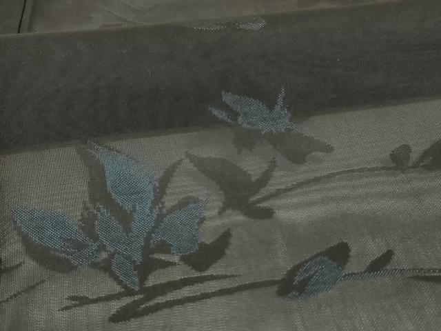 平和屋着物＊夏物　小紋　紗　枝花文　黒地　正絹　逸品　AABK4147jd