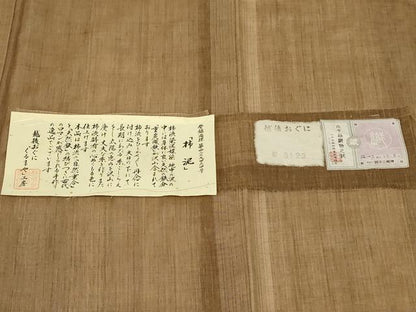 平和屋着物＊夏物　紗紬　夏柿泥　越後おぐに「くるまや」工房　小千谷織物　証紙付き　正絹　逸品　AABK4160jd