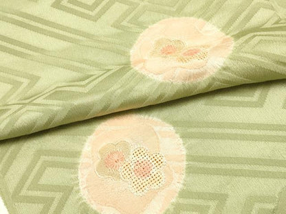 平和屋本店▼和装小物　帯揚げ　刺繍　絞り　花丸文　逸品　未使用　AABK4161ay
