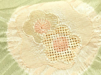 平和屋本店▼和装小物　帯揚げ　刺繍　絞り　花丸文　逸品　未使用　AABK4161ay