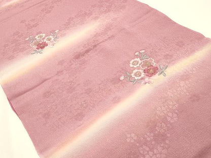 平和屋本店▼和装小物　帯揚げ　刺繍　花柄　金糸　暈し染め　正絹　逸品　未使用　AABK4162ay