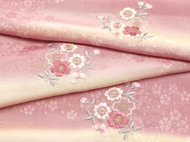 平和屋本店▼和装小物　帯揚げ　刺繍　花柄　金糸　暈し染め　正絹　逸品　未使用　AABK4162ay