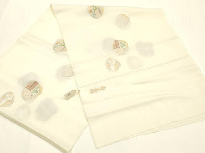 平和屋本店▼和装小物　帯揚げ　寿光織　貝合わせ風景文　金銀糸　逸品　AABK4164ay