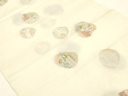 平和屋本店▼和装小物　帯揚げ　寿光織　貝合わせ風景文　金銀糸　逸品　AABK4164ay
