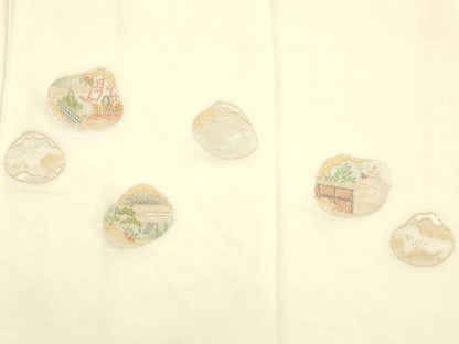 平和屋本店▼和装小物　帯揚げ　寿光織　貝合わせ風景文　金銀糸　逸品　AABK4164ay