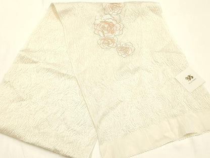 平和屋本店▼和装小物　帯揚げ　Wa de Modern　刺繍　薔薇　金糸　金通し地　正絹　逸品　未使用　AABK4168ay