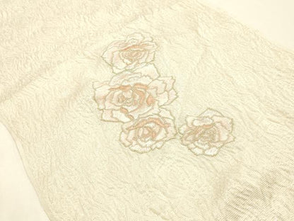 平和屋本店▼和装小物　帯揚げ　Wa de Modern　刺繍　薔薇　金糸　金通し地　正絹　逸品　未使用　AABK4168ay