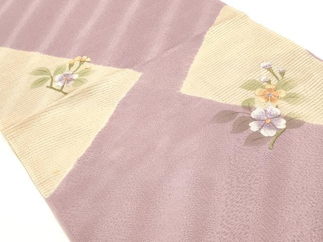 平和屋本店▼和装小物　帯揚げ　刺繍　枝花文　正絹　逸品　未使用　AABK4169ay