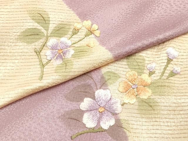 平和屋本店▼和装小物　帯揚げ　刺繍　枝花文　正絹　逸品　未使用　AABK4169ay