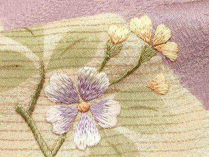 平和屋本店▼和装小物　帯揚げ　刺繍　枝花文　正絹　逸品　未使用　AABK4169ay