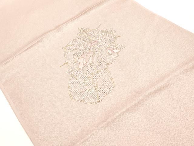 平和屋本店▼和装小物　帯揚げ　中国三大刺繍 汕頭刺繍 スワトウ刺繍　草花文　金糸　暈し染め　正絹　逸品　未使用　AABK4170ay