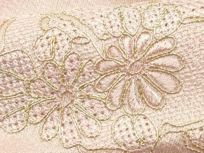 平和屋本店▼和装小物　帯揚げ　中国三大刺繍 汕頭刺繍 スワトウ刺繍　草花文　金糸　暈し染め　正絹　逸品　未使用　AABK4170ay