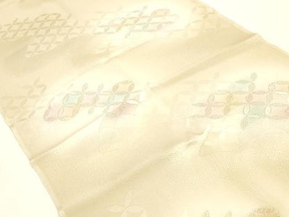平和屋本店▼和装小物　帯揚げ　手描ぼかし　七宝文　金糸　丹後ちりめん　正絹　逸品　未使用　AABK4171ay