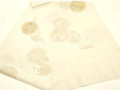 平和屋本店▼和装小物　帯揚げ　雪輪花文　地紋起こし　金銀糸　金銀彩　丹後ちりめん　正絹　逸品　AABK4172ay