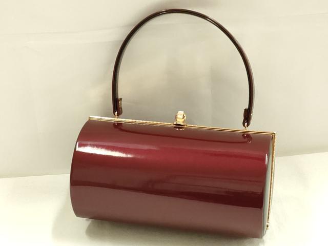 平和屋着物▼和装小物　和装バッグ・草履セット　ハンドバッグ　振袖用　エナメル　赤×黒　Mサイズ　逸品　AABK4195ay