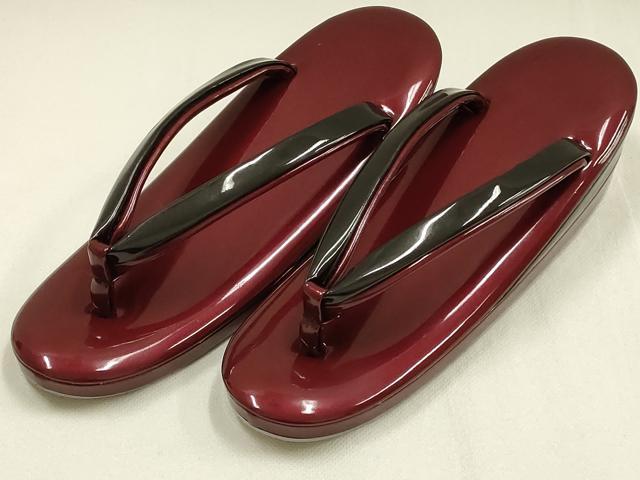 平和屋着物▼和装小物　和装バッグ・草履セット　ハンドバッグ　振袖用　エナメル　赤×黒　Mサイズ　逸品　AABK4195ay