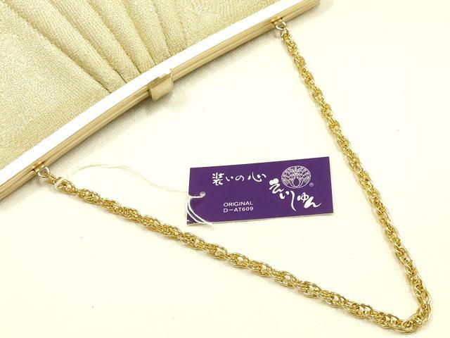 平和屋着物▼和装小物　和装バッグ・草履セット　ハンドバッグ　チェーンバッグ　金糸　逸品　未使用　AABK4205ay
