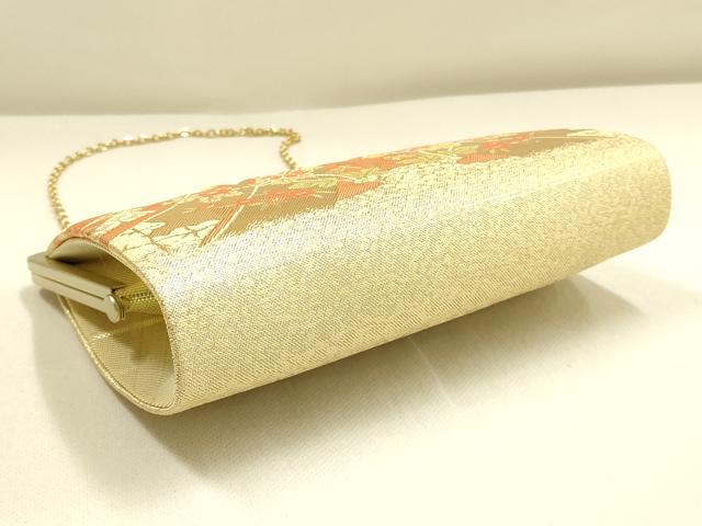 平和屋着物▼和装小物　和装バッグ・草履セット　佐賀錦　ハンドバッグ　チェーンバッグ　几帳花文　金糸　帯地使用　逸品　AABK4206ay