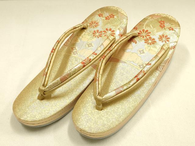平和屋着物▼和装小物　和装バッグ・草履セット　佐賀錦　ハンドバッグ　チェーンバッグ　几帳花文　金糸　帯地使用　逸品　AABK4206ay