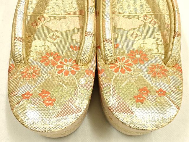 平和屋着物▼和装小物　和装バッグ・草履セット　佐賀錦　ハンドバッグ　チェーンバッグ　几帳花文　金糸　帯地使用　逸品　AABK4206ay