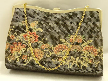 平和屋着物▼和装小物　和装バッグ・草履セット　ハンドバッグ　チェーンバッグ　クラッチバッグ　更紗花文　金糸　逸品　AABK4207ay