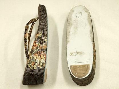 平和屋着物▼和装小物　和装バッグ・草履セット　ハンドバッグ　チェーンバッグ　クラッチバッグ　更紗花文　金糸　逸品　AABK4207ay
