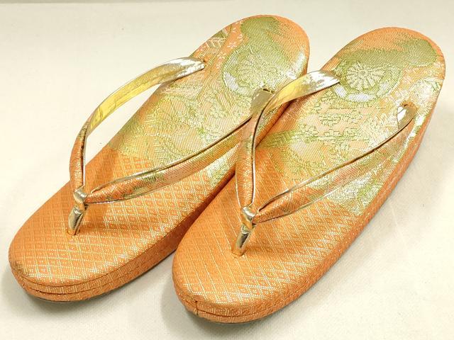 平和屋着物▼和装小物　和装バッグ・草履セット　佐賀錦　ハンドバッグ　チェーンバッグ　御所車花文　金糸　逸品　AABK4208ay