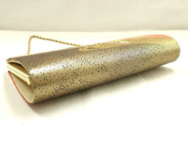 平和屋着物▼和装小物　和装バッグ・草履セット　佐賀錦　ハンドバッグ　クラッチバッグ　流水扇面花文　金糸　帯地使用　逸品　AABK4216ay