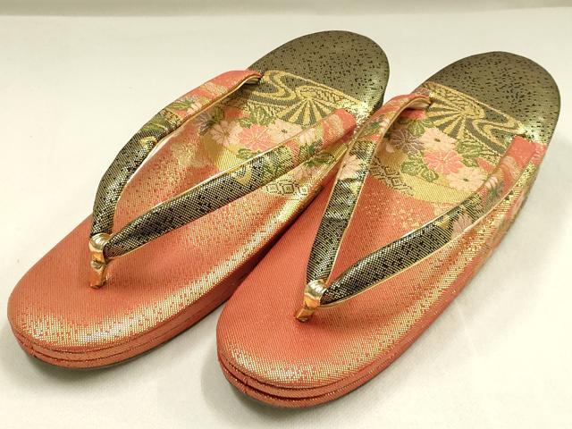 平和屋着物▼和装小物　和装バッグ・草履セット　佐賀錦　ハンドバッグ　クラッチバッグ　流水扇面花文　金糸　帯地使用　逸品　AABK4216ay