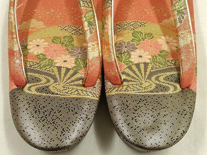 平和屋着物▼和装小物　和装バッグ・草履セット　佐賀錦　ハンドバッグ　クラッチバッグ　流水扇面花文　金糸　帯地使用　逸品　AABK4216ay